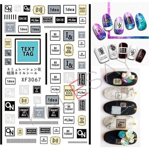 Text Tag Nail Sticker for Nails Gold Black White Back Glue Label Decals Manicure Design Nail Art Stickers Decoration Popular