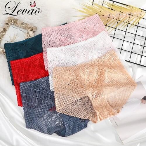 LEVAO Women Brief Lace Large Edition Ladies Pantie Breathable Sexy Big Size Underwear Mid-Waist Hollow Womens Underpant