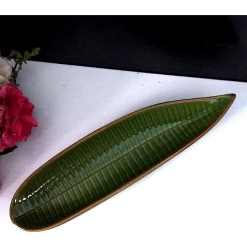 Green Ceramics Leaf Plate Sushi Dish Dinner Plates Pine Leaf Shape Dessert Cake Pan Decorative Tableware Home Snack Tray Dishes