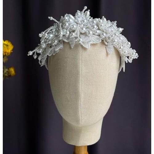 Handmade Pearl Bridal Headband Hair Vine Gold Wedding Tiara Hair Accessories Beaded Floral Women Jewelry Hairbands diadema