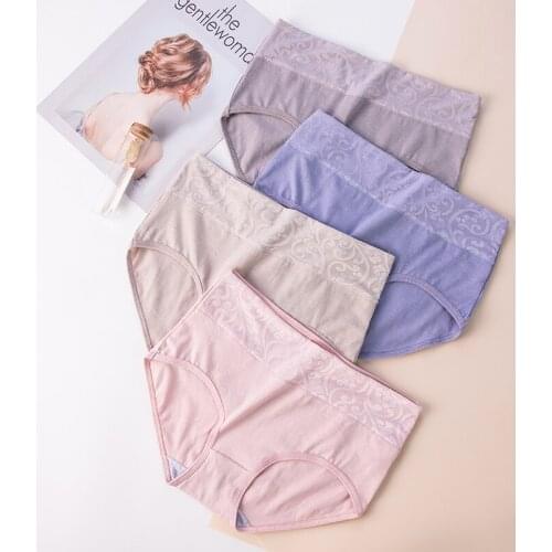 ZJX 4Pcs/lot High Waist Womens Panties Slimming Breathable Cotton Crotch Briefs Ladies Sexy Print Seamless Underwear