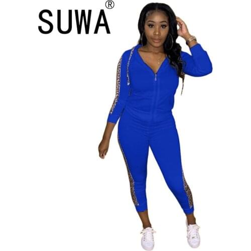 Autumn Two Piece Set Women Long Sleeve Hooded Zipper Pocket Sporty Jackets+Leggings Matching Sets Workout Stretchy Outfits