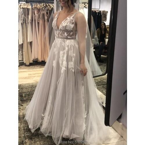 Cornaboutik A Line Bridal Gowns V Neck Wedding Dresses Oversized Floral Appliques Open Back Plus Size Custom Made