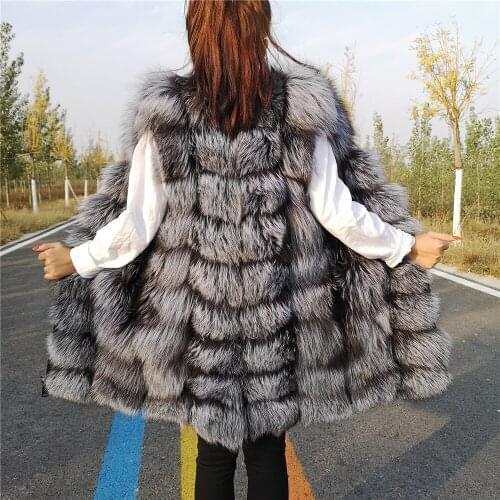 Real SILVER Fox Fur Vest Women Winter Plus Size Natural Fur Long Vest Female Red Fox Fur Vests New Arrival 2020 Winter Jacket