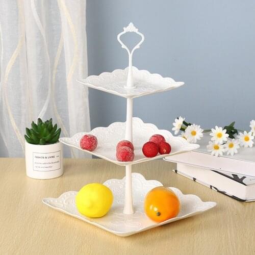 1 Pcs Three-tiered Cake Stand Holiday Party White Flower Shape European-style Tray Bread Fruit Plate Dessert Candy Bread Dish