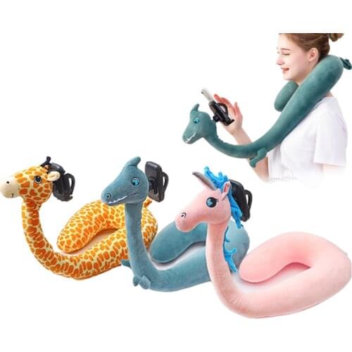 2 In 1 Mobile Phone Holder Flexible U-Shaped Pillow Animal Cute Cartoon Neck Support Pillow For Phones Support Telephone Stand