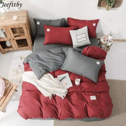 Home Textiles Solid Color Japan Style 3/4 Pcs Bedding Set Microfiber Bedclothes Wine Red Gray Bed Linens Duvet Cover Bed Sheet