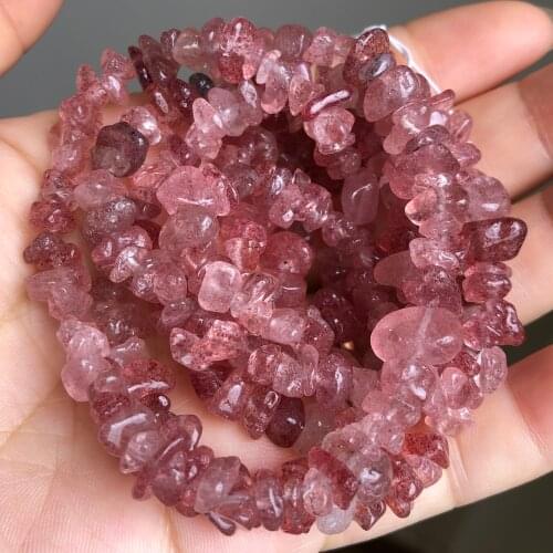 5-8mm Natural Irregular Gravels Chips Strawberry Quartzs Stone Beads Loose Spacer Beads for Jewelry Making DIY Bracelet Necklace