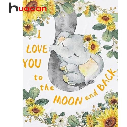 Huacan 5D Diamond Painting Art Elephant DIY Diamond Mosaic Cross Stitch Embroidery Animals Flower Home Decor Kits