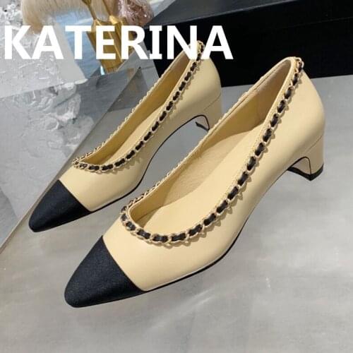 Brand Designer Cotton Fabric Pointed Toe Ballet Flats Comfy Slip on Loafers Woman Mixed Colors Chain Decor All Match Office Lady