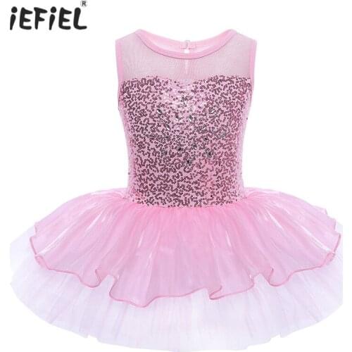 Kids Girls Ballet Dress Sleeveless Sequins Ballet Dance Costume Gymnastics Leotards for Girls Ballerina Ballet Performance Dress