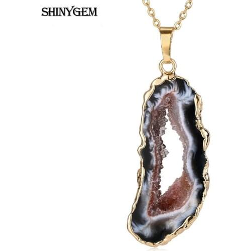 ShinyGem Natural Brown Agates Pendant Silver Gold Plating Lucky Reiki Gem Stone Necklaces For Women Wedding Jewelry Random Send