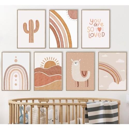 Boho Alphabet Rainbow Sun Alpaca Unicorn Wall Art Canvas Painting Nordic Posters And Prints Wall Pictures Baby Kids Room Decor
