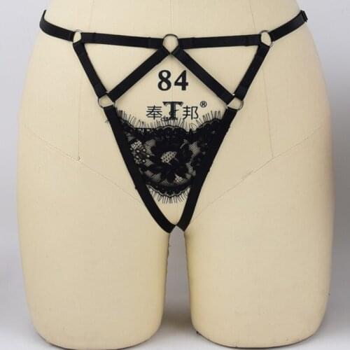 Bondage Harness Sexy Women Open Crotch Black Lace Sheer T-back Perspective Body Harness Pole Dance Rave Fetish Sexy Lingerie