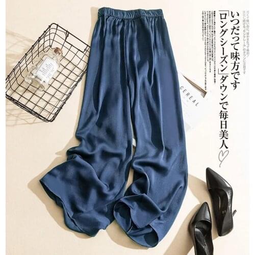 Cupro Wide-leg Pants Womens Thin Summer Casual Trousers Korean Version Of High-waist Ice Silk Acetate Straight Mopping Pants