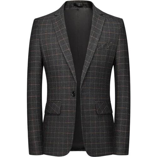 Black Plaid Suit Jacket Blazer Notch Lapel Warm Fashion One Button Spring Autumn Regular Fit Casual Costumes Tuxedos