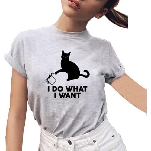 Cute Cat Graphic Tee Shirt Femme Funny Printed Short Sleeve Loose Cotton T Shirt Women Loose Casual Tshirt Women Top Dropshippin