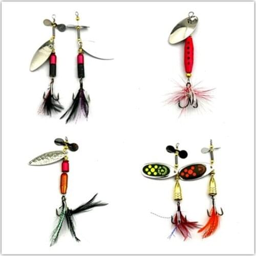 HENGJIA 1PC 4 style Sequin Bass isca Artificial Spoon Fishing lure spinnerbait Metal pesca Pike feather fishing tackle hooks