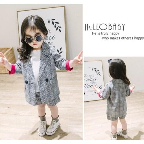 Girls Plaid Suit 2020 Spring Summer Korean Childrens Garments Fashion Clothes Sets Male Kids Casual Jacket + Shorts 2 Pcs X338