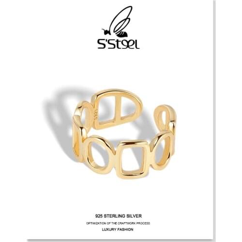 SSTEEL Minimalist Rings For Women 925 Sterling Silver Gold Geometric Trendy Adjustable Ring Collar Plata De Ley 925 Jewellery