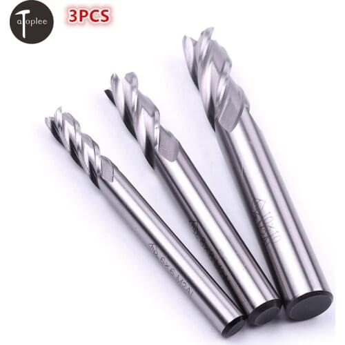 3PCS HSS 4 Flutes End Mill 6mm 8mm 10mm Diameter CNC End Milling Cutter Straight Shank Router Bit Set CNC Tools