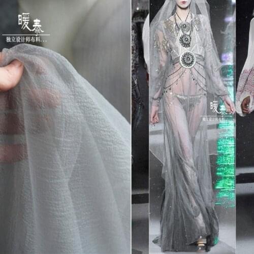 Crepe Tulle Fabric Gray Organza DIY Patchwork Scarf Veil Background Decor Fluffy Skirt Wedding Dress Fashion Designer Fabric