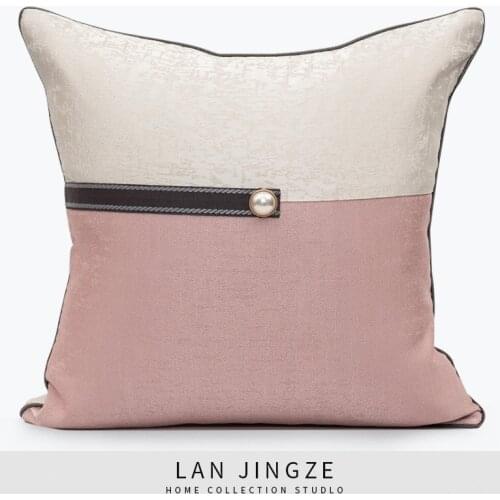 LAN JINGZE Cushion Cover Home Decor Pink PU Leather Patchwork Pillowcase For Sofa Seat Living Room 45x45cm