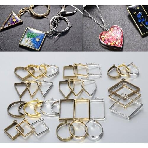 10pcs UV Epoxy Resin Mold Metal Geometric Frame Tools Heart Oval Round Charms Pendants Accessories for Jewelry Making DIY
