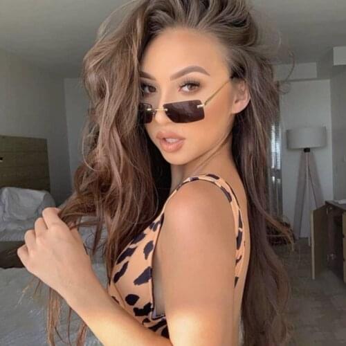 Fashion Rimless Sunglasses Women 2021 Trendy Small Rectangle Sun Glasses Summer Traveling Style UV400 Gold Brown Shades for men