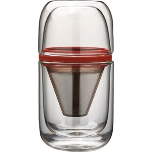 Portable Glass Hand Drip Coffee Filter Set with Pack Handmade Double-wall Glass Coffee Maker Cup with Filter Sharing Pot Tea Set