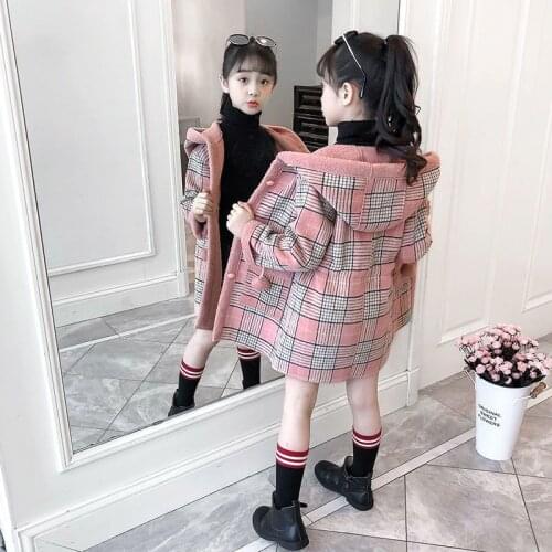Girls Coat Fashion Plaid Wool Coat for Girls Winter Cotton Kids Outerwear Autumn Thick Winter Clothes for Girls 6 8 10 12 14