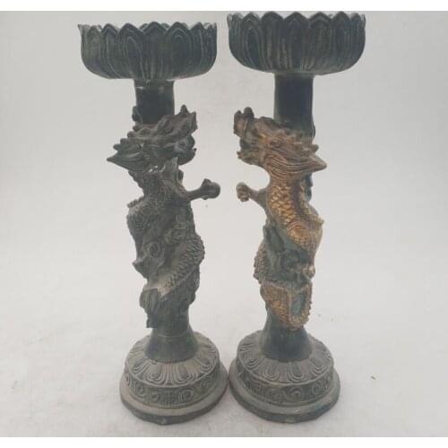 Collection chinese Handmade old bronze Two dragons holder , Home Decoration antique
