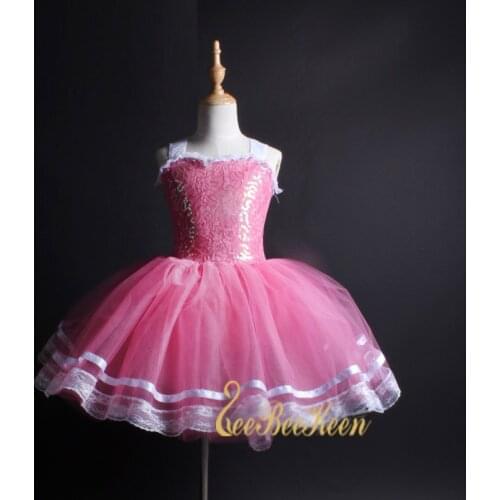 Professional Ballet Dance Dress For Women Sling Sequin Stage Costume For Adul Pink Princess Dress Ballet Tutu Dress For Girls