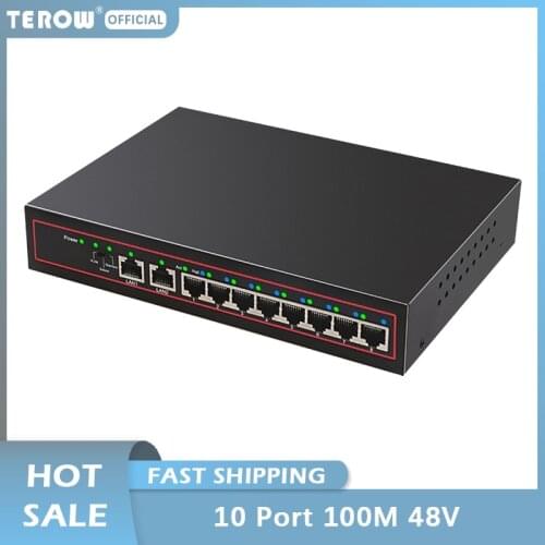 TEROW 10 Port 10/100M Network Switch 8 POE Port+2 UPLINK Port 48V Built-in Power Supply Suitable for IP/CCTV Camera/Wireless AP