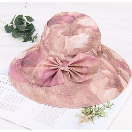 Mingli Tengda Big Edge Blue Foldable Calico Hat Large Eave Bow Cap Bride Vintage Wedding Party Accessories Chapeau Mariage Tiara