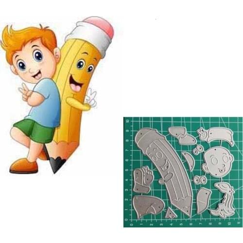 School Boy Metal Cutting Dies Stitched DIY Scrapbooking Stamps Craft Embossing Die Cut Making Stencil Template