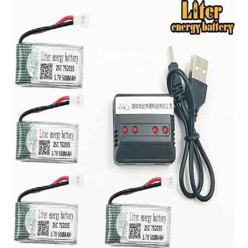 X4 F180 JXD385 rc Helicopter Lipo battery 3.7V 500mAh 752035 with 5in1 Charger for rc drones/quadcopter 25c