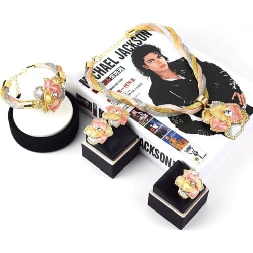 Sakura Love Africa Jewelry Set Bride Fashion Dubai Gold Bracelet Necklace Glamour Woman Earrings Morocco Banquet Wedding Gift