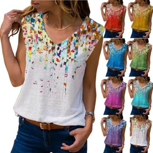 Womens Casual Floral Sleeveless Tank Top Summer Holiday T-Shirt Tops Loose Vest