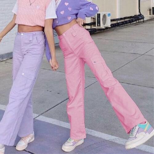 Women Sweet Fashion Pink Jeans High Rise Straight Pants Solid Color Daily Wild Stylish Wide Leg Trousers for Ladies Wear