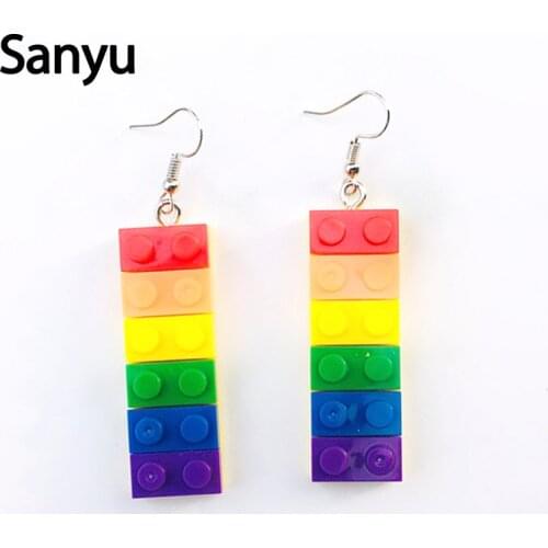 New Arrival Rainbow Color Building Block Funny Drop Earrings for Women Girls Exaggerated Creative Dangle Earrings Brincos 2020
