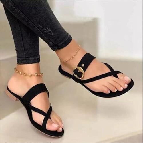 Fashion Sandalias Cross Flip Flops Women Sandals Metal Buckle Roman Flats Sandals Women Summer Shoes Sandalias De Las Mujeres