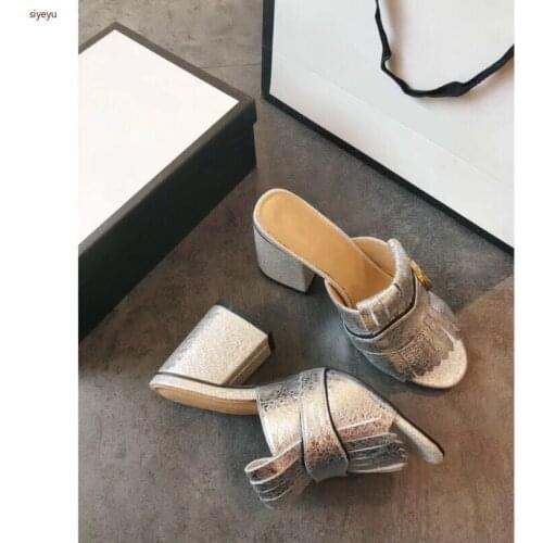 2021 leather Fish mouth heels Luxury Famous Brand women shoes retro fashion tassels high heels footwear women pumps size 35-41
