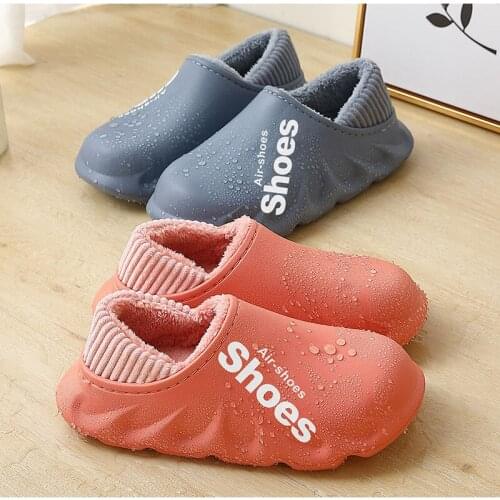 2021 Winter Women Slippers EVA Waterproof Warm Plush Home Shoes Ladies Non-Slip Indoor Soft Sole Cotton Slides Couple Footwear