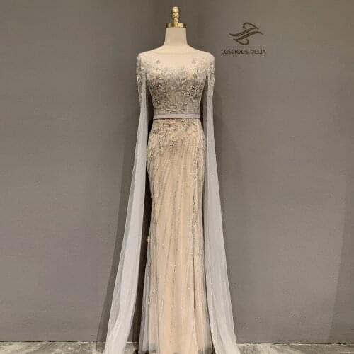 Luxury Sexy Perspective Formal party Evening Dresses 2021 Diamond Beading Long sleeve Dress Luscious Delia