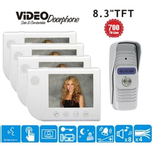 ZHUDELE home security intercom system doorbell luxury 8.3" video door phone smart 700 TVL HD IR camera waterproof cover 1V4