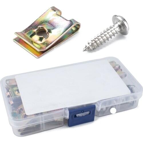 100pcs Motorcycle Fairing Bodywork Panel No.10 Manganese Steel U Clips Self Tapping Screw Spire U Clip U Nut Fasteners (Silver)