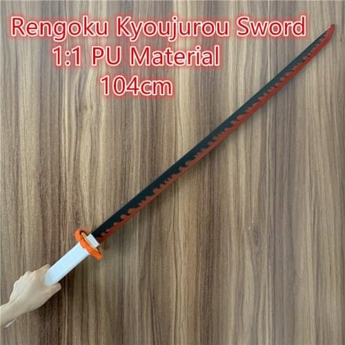 104cm Rengoku Kyoujurou Demon Slayer Sword Weapon White Sowrd Cosplay 1:1 Ninja Knife PU Prop Kimetsu no Yaiba Anime Sword