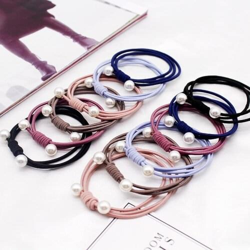 12pcs/pack Wholesale Dropship Kids Girl Hairbands Pearl Beading Elastic Hair Rope Rubber Strap For Women Casual Rubber Band