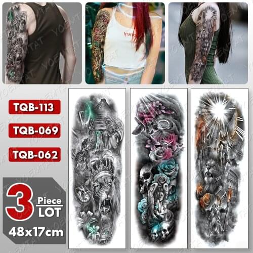 3 pcs/lot Large Arm Sleeve Tattoo Angel Rose Waterproof Temporary Tatto Sticker Lion Warrior Body Art Full Fake Tatoo Women Men